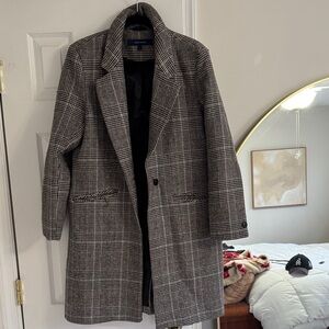 Cole Haan Black and White Plaid Trench Coat